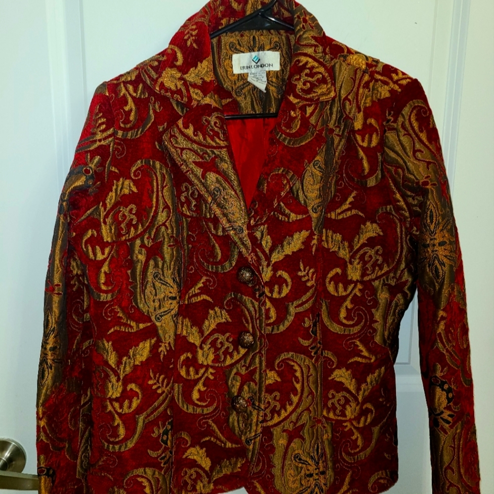 Erin London red and gold tapestry blazer